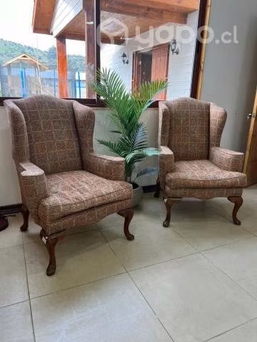 Juego de Bergere antiguo tapizado Reina Ana