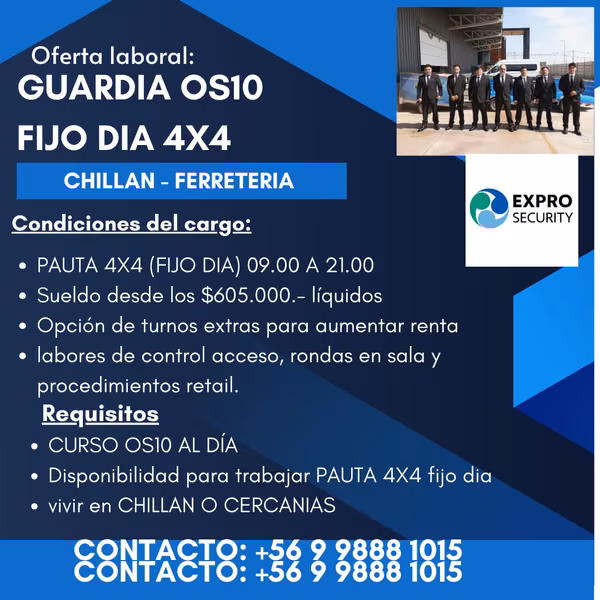 guardia de seguridad 4x4 fijo dia chillan centro (ferreteria)