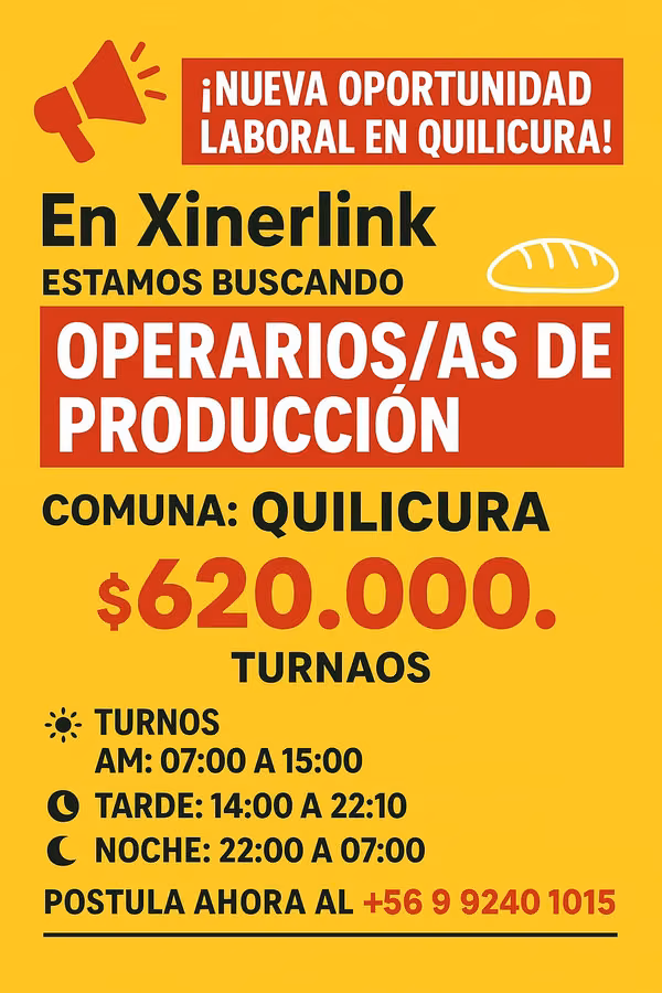 Operario de producción / Empresa de Alimentos - Quilicura / Turnos rotativos