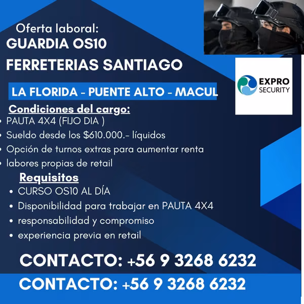 Guardias os10 para ferreterias la florida - puente alto - macul
