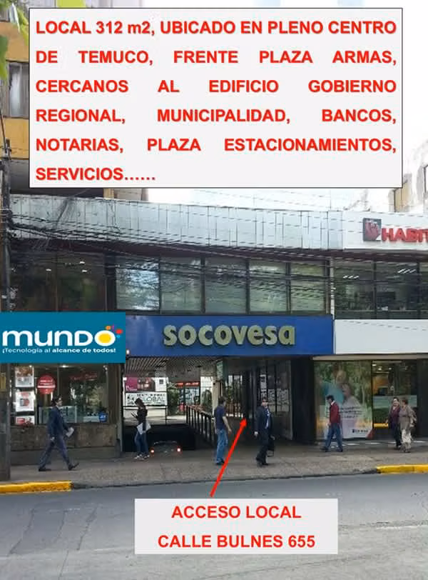 SE ARRIENDA EXCELENTE LOCAL ENTRADA GALERIA FRENTE PLAZA ARMAS TEMUCO.