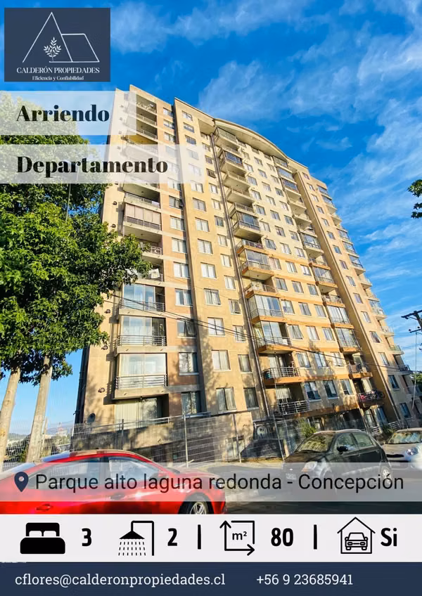 ARRIENDO GRAN DEPARTAMENTO FULL AMOBLADO 3 DORMITORIOS – Parque Alto Laguna Redonda, Concepción