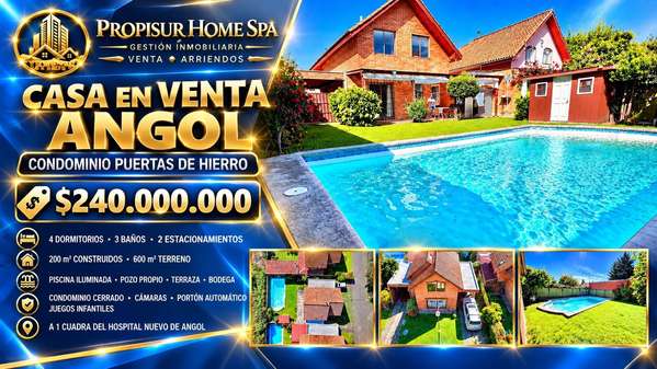 Vendo casa en Angol. 4D, 3B, 3E. Piscina. (154411)