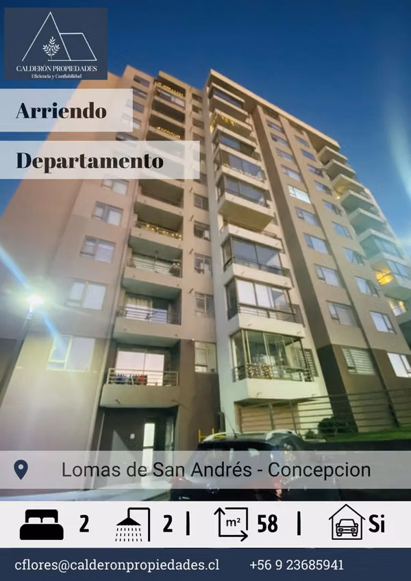 Arriendo departamento AMOBLADO Siete Lagunas ll, Lomas de San Andrés, Concepcion