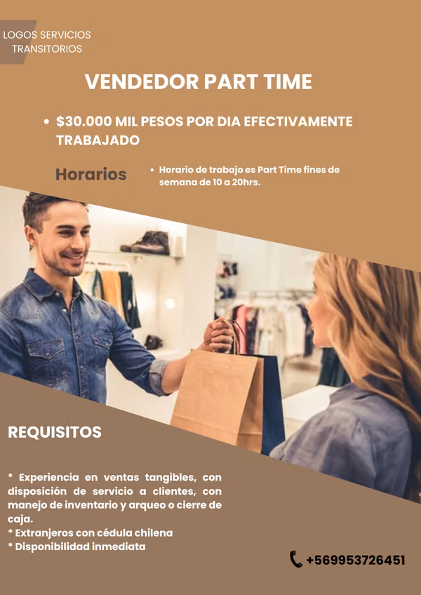 APOYO DE VENTA PART TIME  - PIEDRA ROJA. CHICUREO