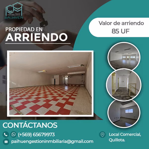 Se arrienda amplio local comercial en pleno centro de Quillota