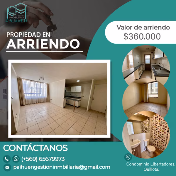 Se arrienda amplio y hermoso departamento 3D 2B en Quillota