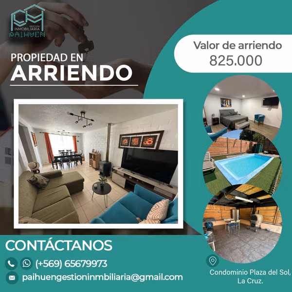 Se arrienda amplia y hermosa casa 3D 2B en condominio de La Cruz