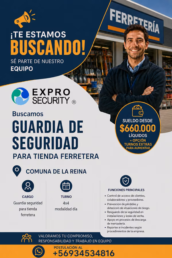 guardia os10 para ferreteria (QUILICURA O LA REINA) 660.000 liquidos