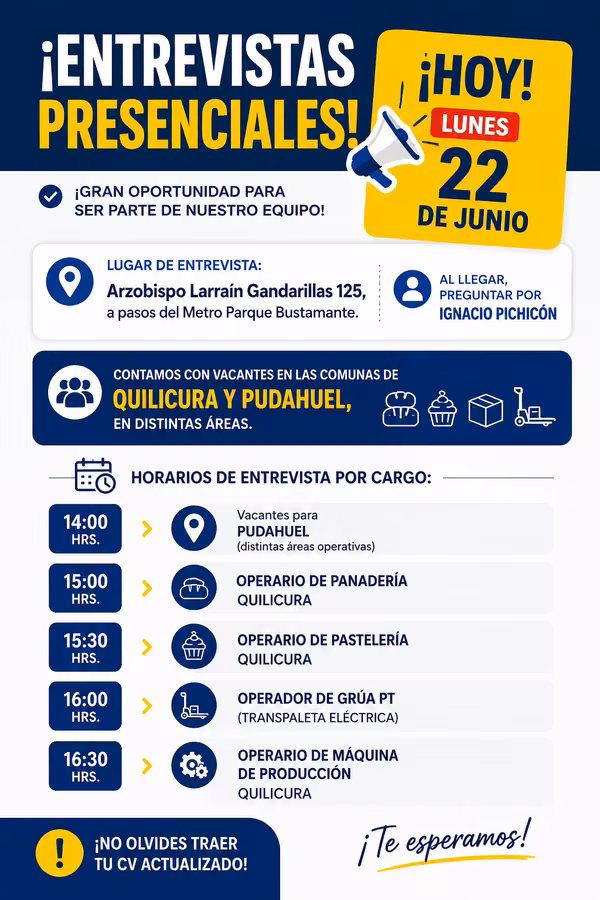 Operarios(as) de Bodega y producción - Entrevista presencial con Ignacio Pichicón