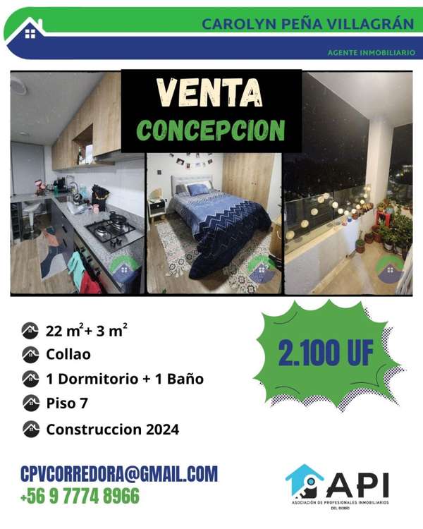 VENTA DEPARTAMENTO COLLAO, CONCEPCIÓN, 1 DORMITORI