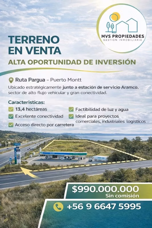 SE VENDE Terreno estratégico de 13,4 hectáreas en Ruta Pargua – Puerto Montt