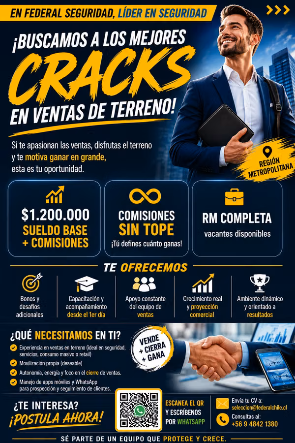 ¡Buscamos cracks en ventas! Ejecutivos con ambición y ganas de crecer para la RM