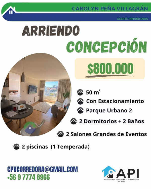 ARRIENDO DEPARTAMENTO PARQUE URBANO, 2 DORMITORIOS