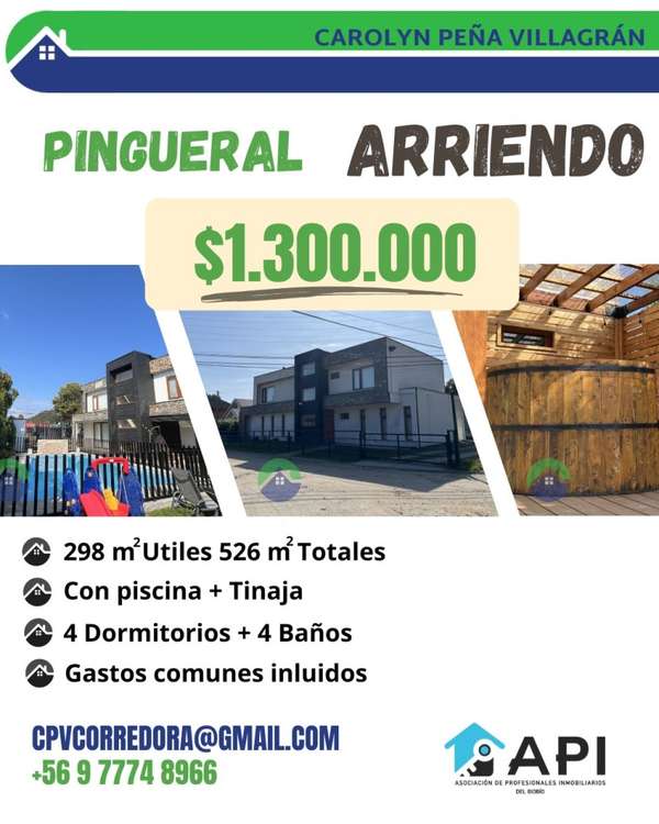 CASA ARRIENDO PINGUERAL, 4 DORMITORIOS + 4 BAÑOS,