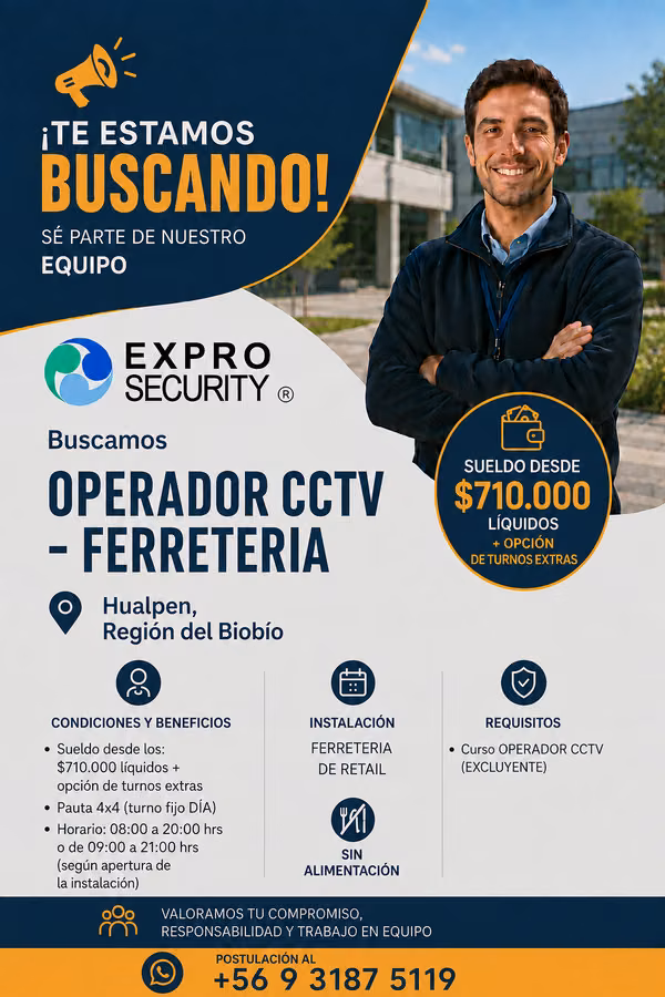 operador CCTV CON CURSO - HUALPEN  fijo día  4x4