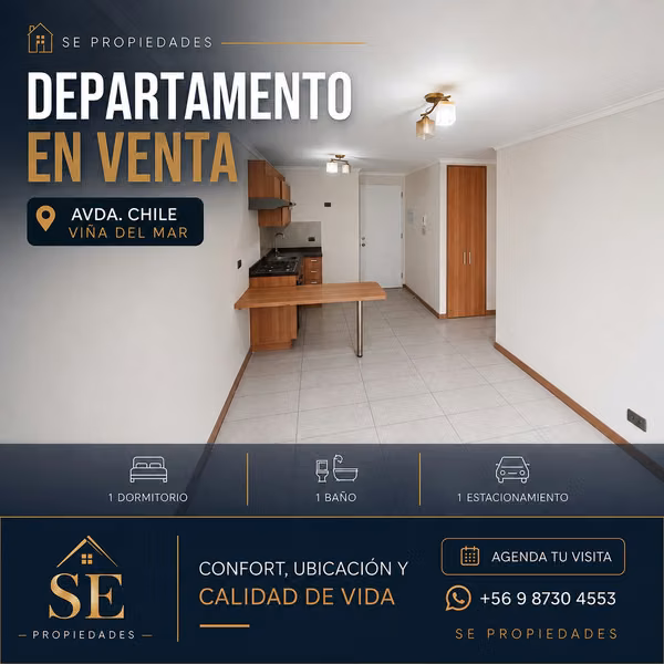 OFERTA Depto. de 1D-1B-Est. en Avda. Chile, Viña Interior