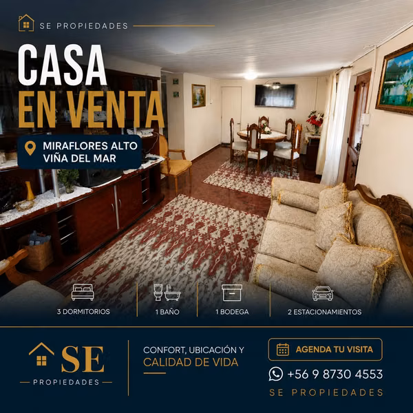 Vendo casa de 3D-1B-2E en Miraflores Alto, Viña del Mar