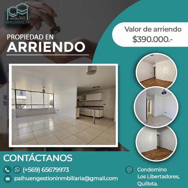 Se arrienda amplio departamento 3D 2B en Quillota