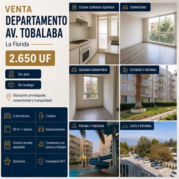 Departamento en venta de 3 dorm. en La Florida
