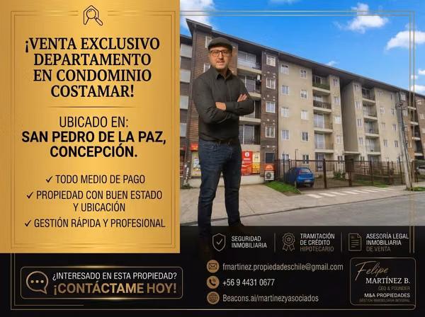  ¡VENTA EN SAN PEDRO DE LA PAZ! DEPARTAMENTO 2D | 1B | ESTACIONAMIENTO | CONDOMINIO COSTAMAR 