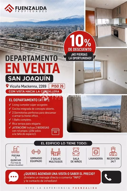 Departamento en venta de 2 dorm. en San Joaquín