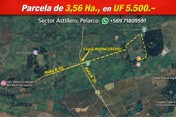 Vendo 3,56 ha de Terreno, Especial para Cultivo de Avellano, Sector Astillero, Pelarco.
