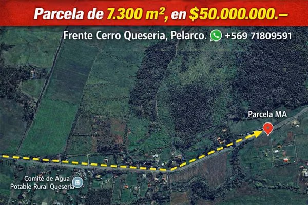 Vendo 7.300 mtrs. 2 de Terreno Plano, Sector Cerro Quesería, Pelarco.