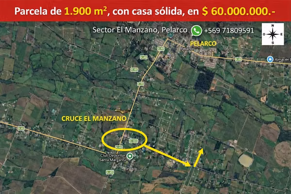  Vendo Parcela de 1.900 m² Terreno | Sector El Manzano | Pelarco.