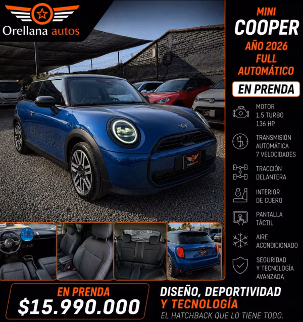 Mini cooper año 2026 full aut en prenda