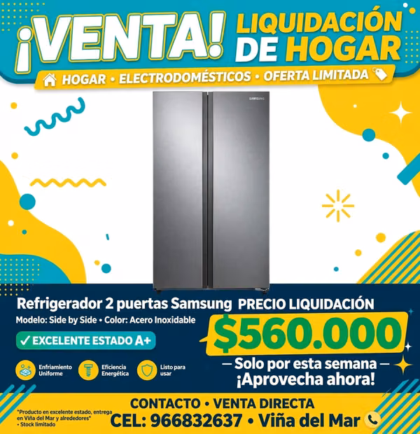 Se vende refrigerador de 2 puertas samsung,lavadora con secadora LG, closet de 6 puertas,enceradora.