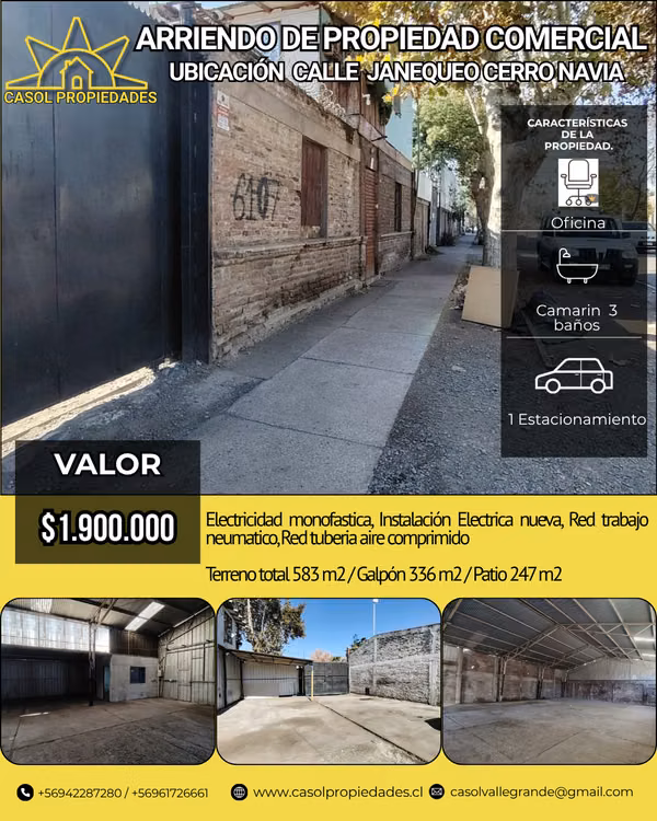 Terreno Comercial en Arriendo ubicada Calle Janequeo, Cerro Navia