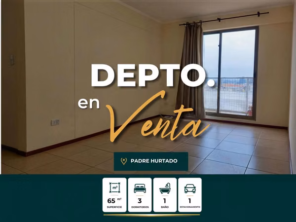 Vende  dpto  3d,1b, Estacionamiento, Padre Hurtado