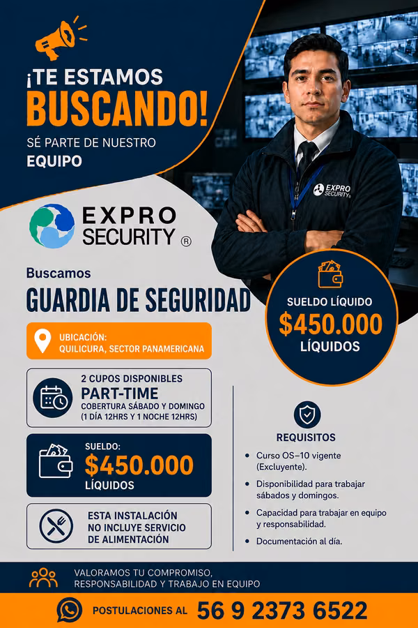Guardia de seguridad PART TIME SABADO Y DOMINGO (turno AM O NOCHE FIJO)