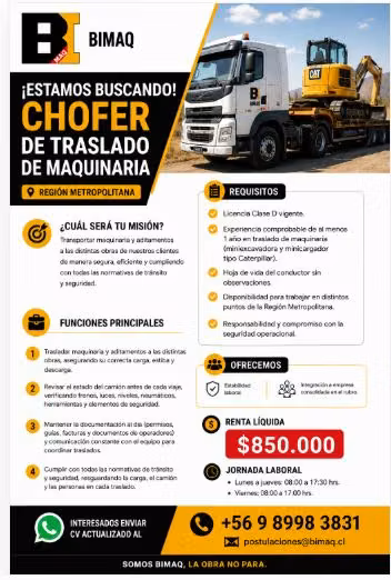 Chofer de traslado de maquinaria