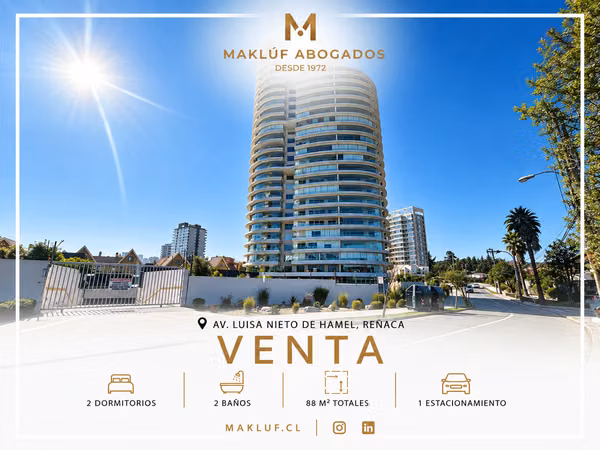 Exclusivo departamento 2 dormitorios en venta, Reñaca, Viña del Mar