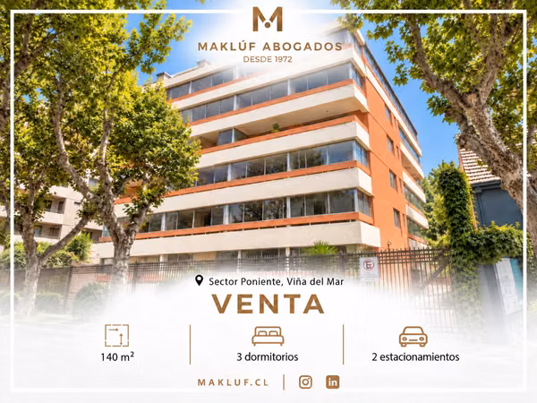 Amplio departamento 3 dormitorios en venta, sector Poniente, Viña del Mar