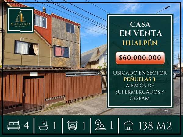 Casa en venta de 4 dorm. en Hualpén