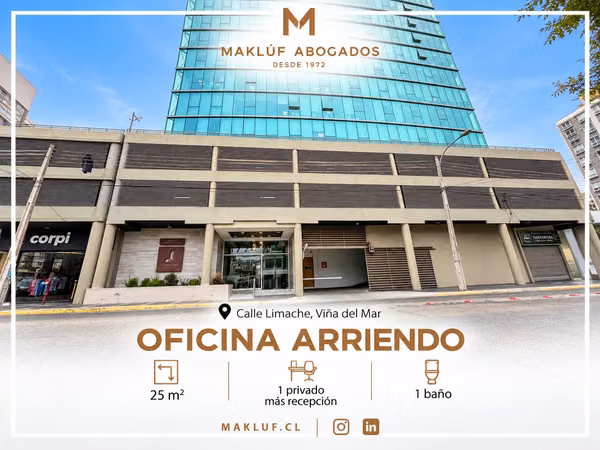 Oficina 1 privado mas recepción en arriendo, Edificio Contemporáneo, Viña del Mar