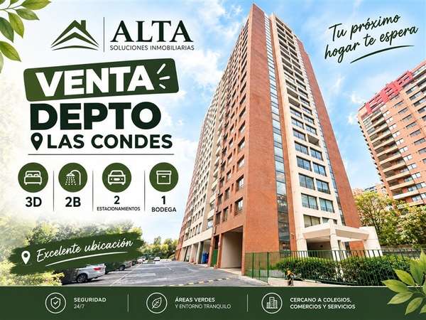 Depto en venta de 3 dorm. 2 baños en Las Condes