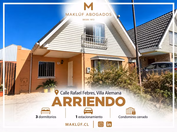 Casa 3 dormitorios en arriendo, calle Rafael Fabres, Villa Alemana