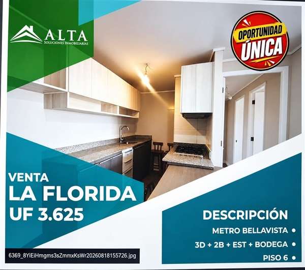 DEPTO. EN VENTA 3 DOR. 2 BAÑOS 1EST 1BODEGA LA FLORIDA