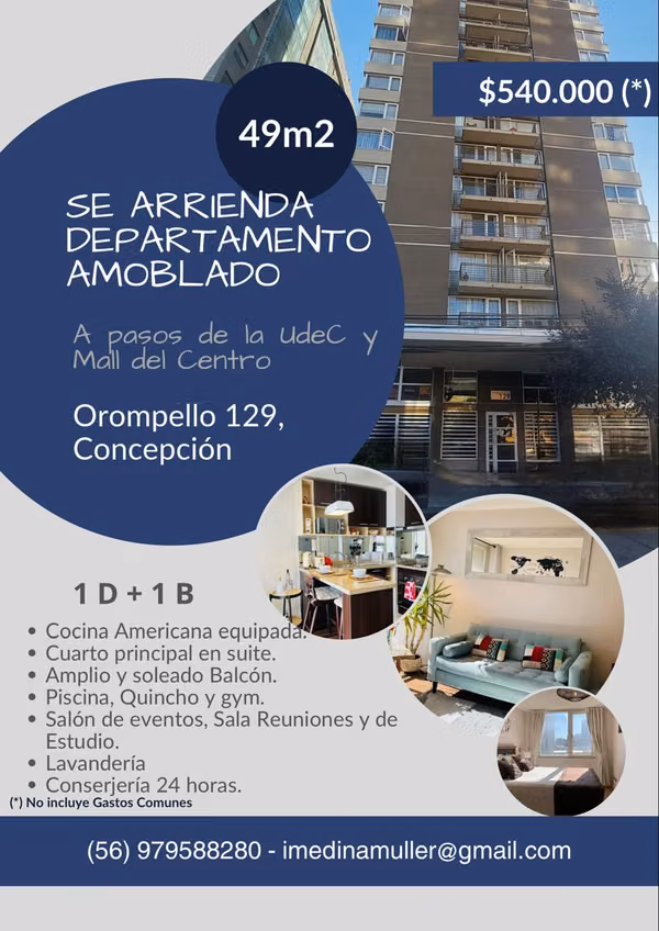 DEPARTAMENTO AMOBLADO, SIN GASTO COMUN INCLUIDO Sin Comisión de Corretaje