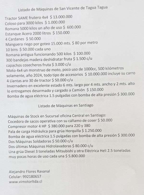 Máquinas agrícolas varias