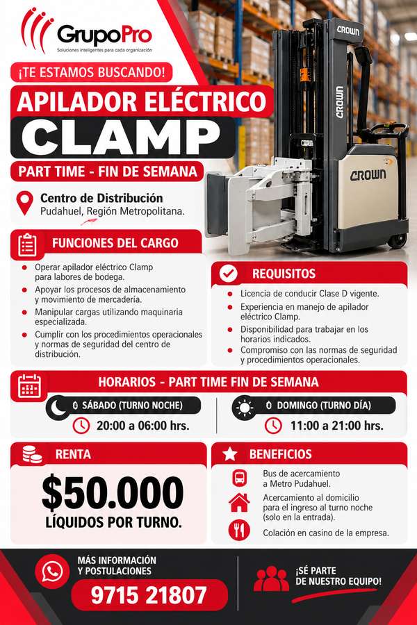 Apilador Eléctrico CLAMP para Pudahuel