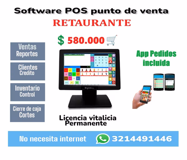  POS para Restaurantes, Cafeterías y Pizzerías + App Incluida