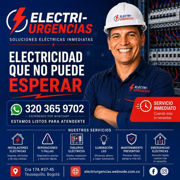 Electricista,Quinta paredes, Las américas, Campin, la calleja, cedritos, La cabrera, La calera.