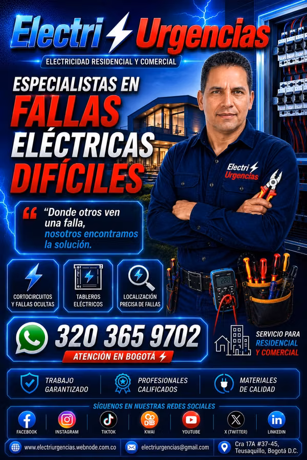 Electricista,chía, Santa paula, La carolina, Santa bárbara, Zona G, El retiro, San Patricio, Santa Bibiana, Navarra, country .