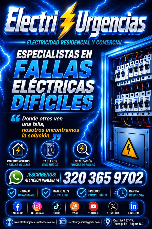 Electricista,, San Luis, El nogal, Belalcazar,Palermo,quesada,quinta Camacho, bella Suiza, multicentro, Unicentro.