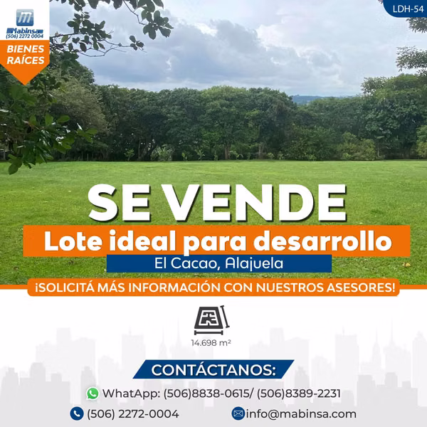 Se vende lote ideal para desarrollo en el Cacao de Alajuela /LDH-54